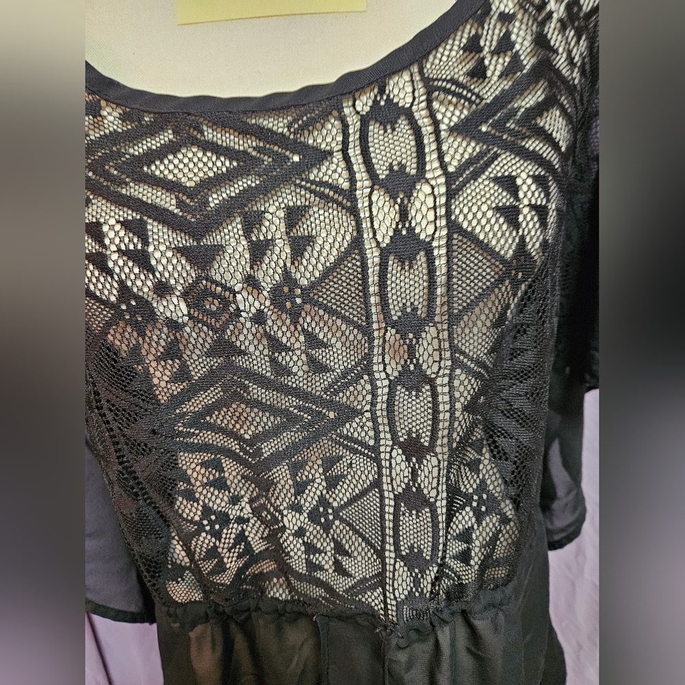 Black Sheer Beach Coverup with Geometric Lace - Picture 4 of 7